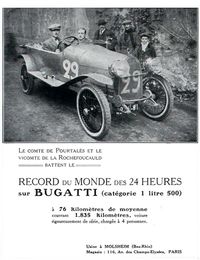 Publicité Bugatti - record du monde 1923 au Mans