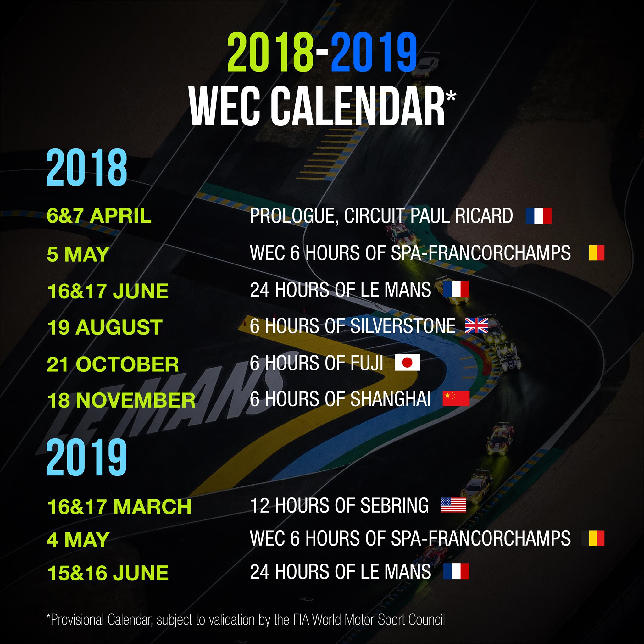 calendrier fia wec 2018 2019